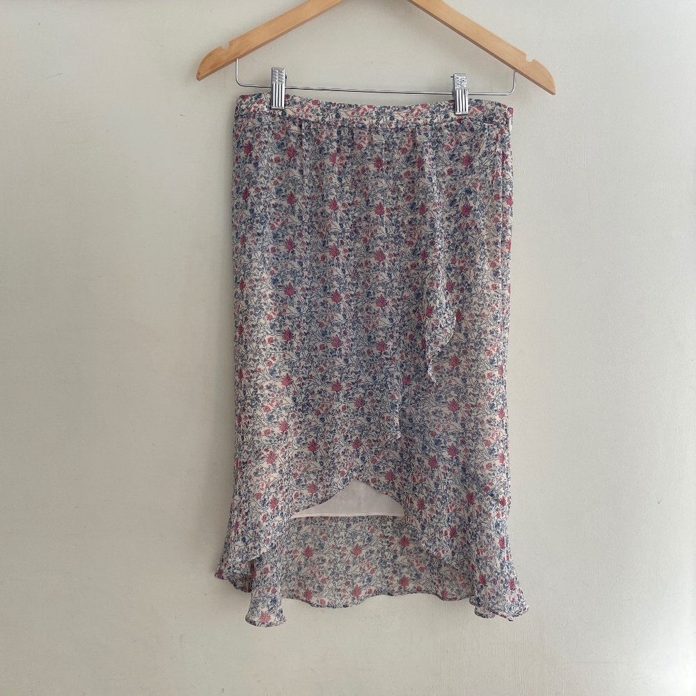Madewell Floral Midi Skirt in Cream with Pink & Blue Flowers
